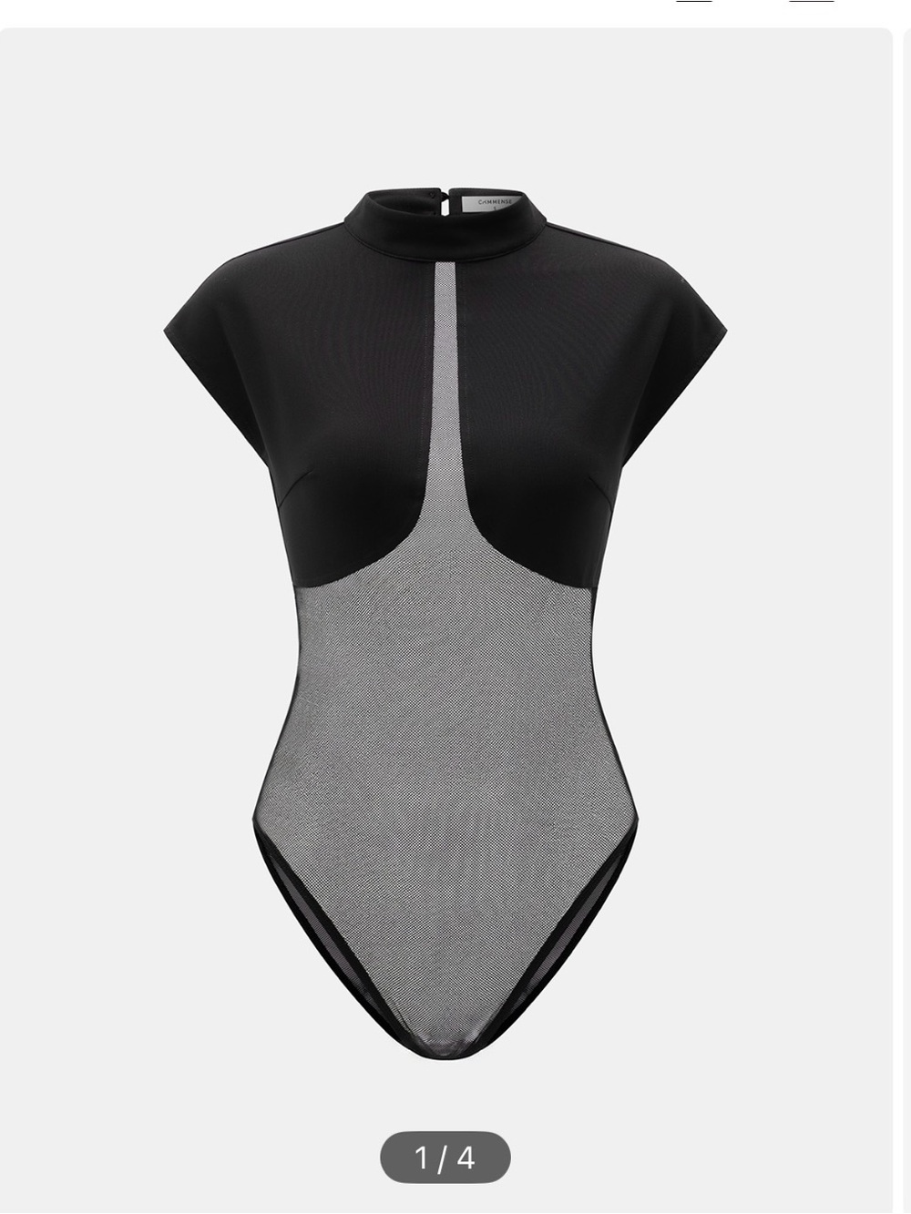 Commense Black Mesh-Panel Cap Sleeve Bodysuit